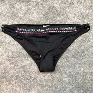 Sundazed Bikini Bottom XL Hipster Strappy Crossover Sides Boho Embroidered Black
